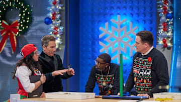 LEGO MASTERS: CELEBRITY HOLIDAY BRICKTACULAR: L-R: Special guests and former contestants Christine Blandino, Erick McCormack, Lil Rel Howery, Stephen Joo in the Winter Break CELEBRITY HOLIDAY BRICKTACULAR episode of LEGO MASTERS airing Tues. Dec. 17 (8:00-9:00 PM ET/PT) on FOX. ©2023 FOX MEDIA LLC. 