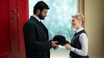 MASTERPIECE Mystery!
"Miss Scarlet and The Duke" Season 2

Episode Three
Sunday, October 30, 2022; 8-9pm ET on PBS
Eliza is forced into hiding when she is the prime suspect in a series of break-ins at city morgues. While the Duke tries to find other suspects, Eliza turns to Moses and her other associates for help.

Shown from left to right: Stuart Martin as William "The Duke" Wellington and Kate Phillips as Eliza Scarlet 

For editorial use only.

Courtesy of Element 8 Entertainment and