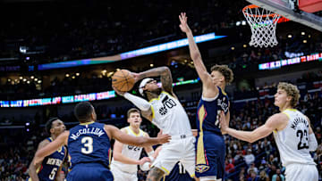 Dec 28, 2023; New Orleans, Louisiana, USA; Utah Jazz guard Jordan Clarkson (00) shoots against New