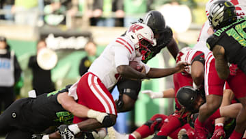 Gideon Ituka, Wisconsin Badgers, Oregon Ducks. (Mandatory Credit: Troy Wayrynen-Imagn Images)