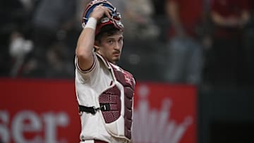 Feb 23, 2025; Arlington, TX, USA; The Michigan Wolverines play the Arkansas Razorbacks during the Amegy Bank College Baseball Series presented by Kubota Weekend 2 at Globe Life Field. Mandatory Credit: Jerome Miron-Imagn Images