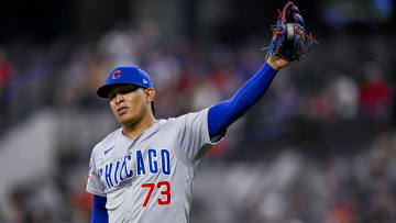 Mar 31, 2024; Arlington, Texas, USA; Chicago Cubs relief pitcher Adbert Alzolay (73) pitches during the game between the Texas Rangers and the Chicago Cubs at Globe Life Field. Mandatory Credit: Jerome Miron-USA TODAY Sports