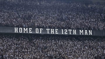 Sep 17, 2022; College Station, Texas, USA; A view of the stands and the fans and the 12th Man logo