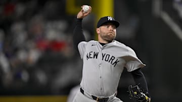 Aug 4, 2025; Arlington, Texas, USA; New York Yankees relief pitcher David Bednar (53) in action during the game between the Texas Rangers and the New York Yankees at Globe Life Field. Mandatory Credit: Jerome Miron-Imagn Images