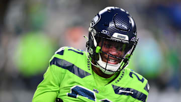 Seattle Seahawks cornerback Devon Witherspoon during warmups before the game against the Green Bay Packers.