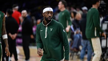 Apr 2, 2024; Washington, District of Columbia, USA; Milwaukee Bucks guard Patrick Beverley (21) warms up before the game between the Washington Wizards and the Milwaukee Bucks at Capital One Arena. Mandatory Credit: Reggie Hildred-Imagn Images