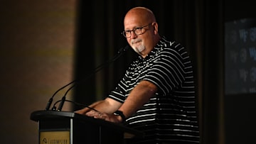 Oct 8, 2025; Charlotte, NC, USA; Wake Forest head coach Steve Forbes answers questions from the media at The Hilton Charlotte Uptown. Mandatory Credit: William Howard-Imagn Images