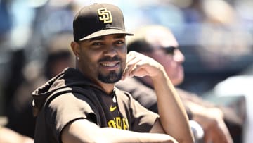 Jun 12, 2024; San Diego, California, USA; San Diego Padres second baseman Xander Bogaerts (2) looks on from the dugout during the fifth inning against the Oakland Athletics at Petco Park. Mandatory Credit: Orlando Ramirez-USA TODAY Sports
