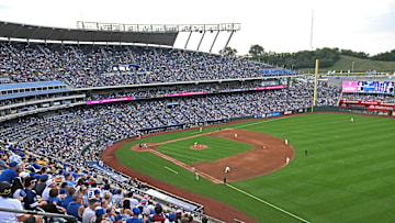 Jul 27, 2024; Kansas City, Missouri, USA;  A general view of  Kauffman Stadium during a game between the Kansas City Royals and Chicago Cubs. Mandatory Credit: Peter Aiken-Imagn Images