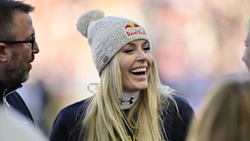 Mar 16, 2024; Sandy, Utah, USA; Lindsey Vonn smiles during the match between the Chicago Red Stars and the Utah Royals FC at America First Field. Mandatory Credit: Christopher Creveling-Imagn Images