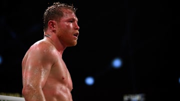 Saul "Canelo" Alvarez in the middle of a fight.