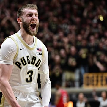 Purdue Boilermakers guard Braden Smith (3) reacts 