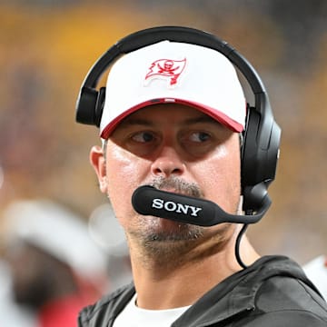 Tampa Bay Buccaneers offensive coordinator Josh Grizzard watches the action against the Pittsburgh Steelers 
