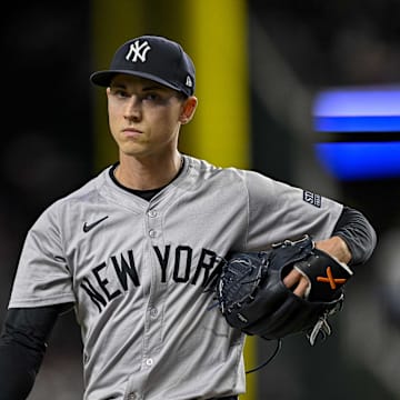 New York Yankees relief pitcher Luke Weaver (30) in action during the game between the Texas Rangers and the New York Yankees at Globe Life Field on Sept 2.