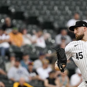 Jun 19, 2024; Chicago, Illinois, USA;  Chicago White Sox pitcher Garrett Crochet (45) delivers during the first inning against the Houston Astros at Guaranteed Rate Field. Mandatory Credit: Matt Marton-USA TODAY Sports