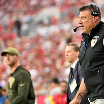 Nov 9, 2025; Tampa, Florida, USA; New England Patriots head coach Mike Vrabel stands on the sidelines during the third quarter against the Tampa Bay Buccaneers at Raymond James Stadium. Mandatory Credit: Jonathan Dyer-Imagn Images