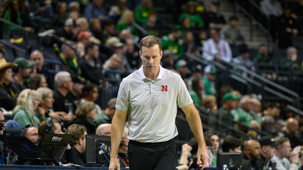 Feb 2, 2025; Eugene, Oregon, USA; Nebraska Cornhuskers head coach Fred Hoiberg on the sideline during the second half against