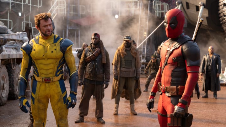 (L-R): Hugh Jackman as Wolverine/Logan and Ryan Reynolds as Deadpool/Wade Wilson in 20th Century Studios/Marvel Studios' DEADPOOL & WOLVERINE. Photo by Jay Maidment. © 2024 20th Century Studios / © and ™ 2024 MARVEL.