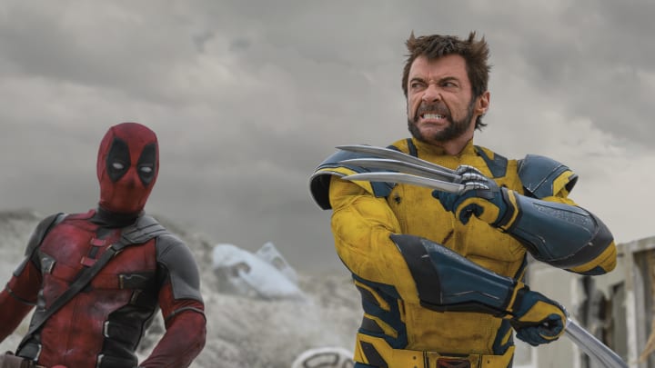 (L-R): Ryan Reynolds as Deadpool/Wade Wilson and Hugh Jackman as Wolverine/Logan in 20th Century Studios/Marvel Studios' DEADPOOL & WOLVERINE. Photo by Jay Maidment. © 2024 20th Century Studios / © and ™ 2024 MARVEL.