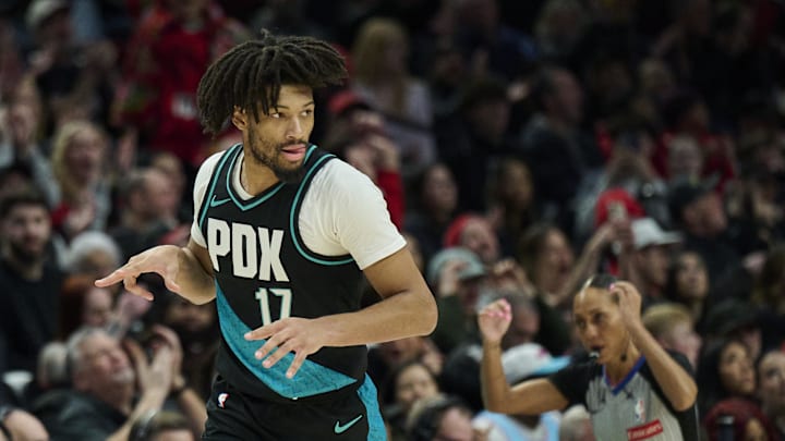Jan 22, 2026; Portland, Oregon, USA; Portland Trail Blazers guard Shaedon Sharpe (17). Mandatory Credit: Troy Wayrynen-Imagn Images