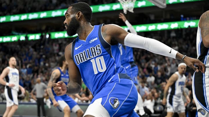 Jan 29, 2024; Dallas, Texas, USA; Dallas Mavericks forward Tim Hardaway Jr. (10) runs back up court after scoring against the Orlando Magic during the second half at the American Airlines Center. Mandatory Credit: Jerome Miron-USA TODAY Sports Jan 29, 2024; Dallas, Texas, USA; Dallas Mavericks forward Tim Hardaway Jr. (10) runs back up court after scoring against the Orlando Magic during the second half at the American Airlines Center. Mandatory Credit: Jerome Miron-USA TODAY Sports
