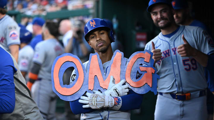 New York Mets shortstop Francisco Lindor (12) poses for a photo in the dugout after hitting a home run against the Washington Nationals during the sixth inning at Nationals Park on July 2.