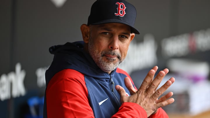 May 4, 2024; Minneapolis, Minnesota, USA; Boston Red Sox manager Alex Cora (13) looks on before the game against the Minnesota Twins at Target Field. Mandatory Credit: Jeffrey Becker-USA TODAY Sports