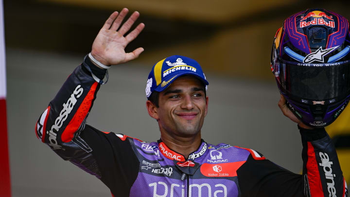 Apr 13, 2024; Austin, TX, USA; Jorge Martin (89) of Spain and Prima Pramac Racing waves to the fans after the Americas Grand Prix sprint race at Circuit of The Americas. Mandatory Credit: Jerome Miron-USA TODAY Sports