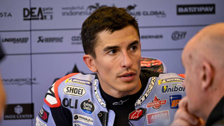 Apr 14, 2024; Austin, TX, USA; Marc Marquez (93) of Spain and Gresini Racing MotoGP before the MotoGP Grand Prix of The Americas at Circuit of The Americas. Mandatory Credit: Jerome Miron-USA TODAY Sports