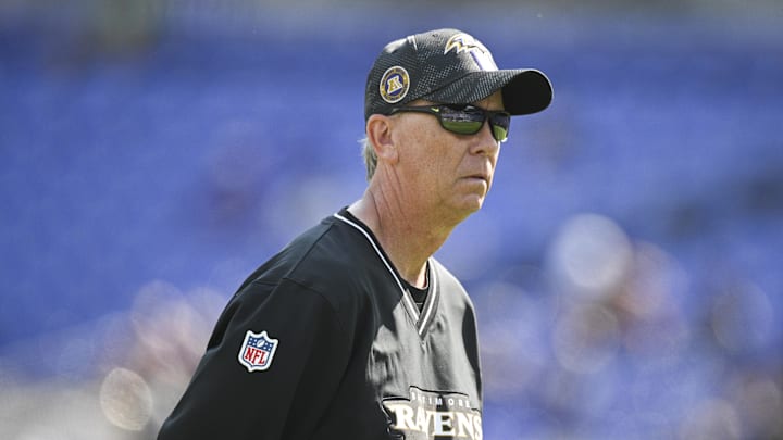 Oct 13, 2024; Baltimore, Maryland, USA; Baltimore Ravens offensive coordinator Todd Monken on the field before the game against the Washington Commanders at M&T Bank Stadium. Mandatory Credit: Tommy Gilligan-Imagn Images Oct 13, 2024; Baltimore, Maryland, USA; Baltimore Ravens offensive coordinator Todd Monken on the field before the game against the Washington Commanders at M&T Bank Stadium. Mandatory Credit: Tommy Gilligan-Imagn Images