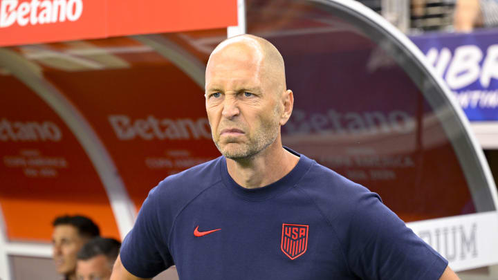 Jun 23, 2024; Arlington, TX, USA; United States head coach Gregg Berhalter looks on before the game between the United States and Bolivia in a 2024 Copa America match at AT&T Stadium.