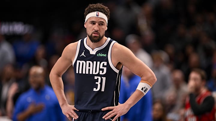 Dallas Mavericks guard Klay Thompson (31) during the game between the Dallas Mavericks and the Golden State Warriors at the American Airlines Center.