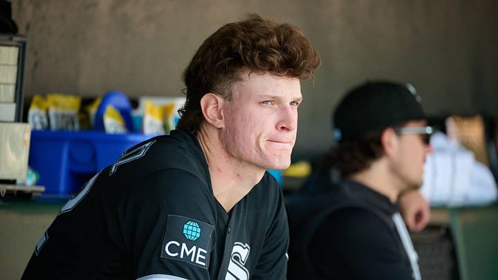 May 24, 2026; San Francisco, California, USA; Chicago White Sox starting pitcher Noah Schultz (22) looks on in the dugout in the top of the first inning against the San Francisco Giants at Oracle Park. Mandatory Credit: Robert Edwards-Imagn Images