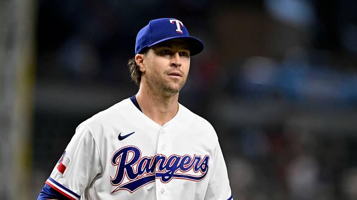 May 27, 2026; Arlington, Texas, USA;  Texas Rangers starting pitcher Jacob Degrom (48) comes off the field after he pitches against the Houston Astros during the first inning at Globe Life Field. Mandatory Credit: Jerome Miron-Imagn Images