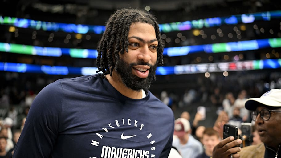 Anthony Davis walks off the court after a game against the Raptors. | Jerome Miron-Imagn Images