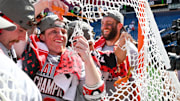Cornell men's lacrosse team celebrates winning the 2025 National Championship.