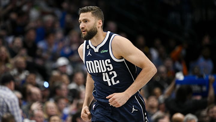 Mar 22, 2023; Dallas, Texas, USA; Dallas Mavericks forward Maxi Kleber (42) in action during the game between the Dallas Mavericks and the Golden State Warriors at the American Airlines Center. Mandatory Credit: Jerome Miron-Imagn Images