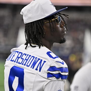 Dallas Cowboys linebacker DeMarvion Overshown looks on before the game against the Baltimore Ravens.