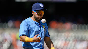 Sep 8, 2024; Baltimore, Maryland, USA; Tampa Bay Rays first baseman Jonathan Aranda (62) looks on during the second inning against the Baltimore Orioles at Oriole Park at Camden Yards. Mandatory Credit: Reggie Hildred-Imagn Images
