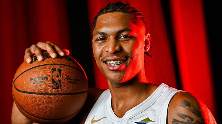 Sep 28, 2026; Cleveland, OH, USA; Cleveland Cavaliers guard Meleek Thomas (15) poses for a photo during media day at Rocket Arena. Mandatory Credit: Ken Blaze-Imagn Images