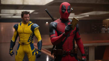 (L-R): Hugh Jackman as Wolverine/Logan and Ryan Reynolds as Deadpool/Wade Wilson in 20th Century Studios/Marvel Studios' DEADPOOL & WOLVERINE. Photo by Jay Maidment. © 2024 20th Century Studios / © and ™ 2024 MARVEL.