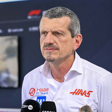 Oct 22, 2022; Austin, Texas, USA; Haas Formula One Team engineer Guenther Steiner is interviewed before practice for the U.S. Grand Prix at Circuit of the Americas. Mandatory Credit: Jerome Miron-Imagn Images