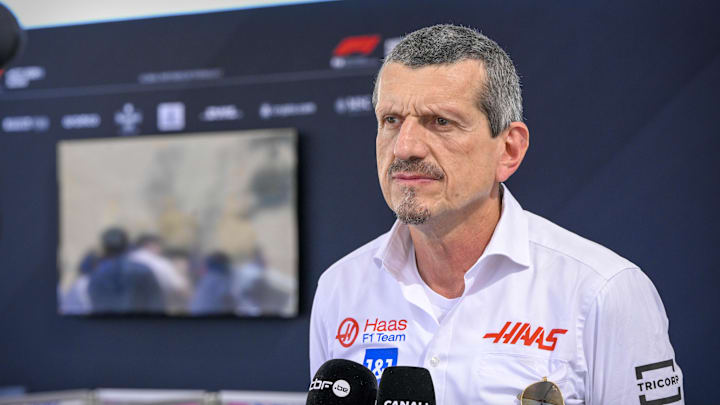 Oct 22, 2022; Austin, Texas, USA; Haas Formula One Team engineer Guenther Steiner is interviewed before practice for the U.S. Grand Prix at Circuit of the Americas. Mandatory Credit: Jerome Miron-Imagn Images