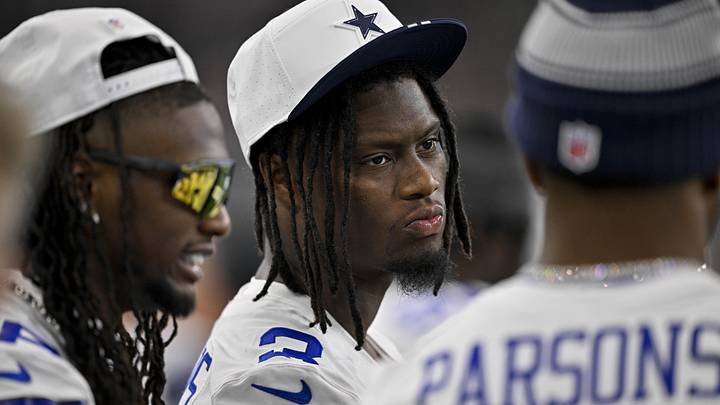 Dallas Cowboys star George Pickens looks on before a game against the Baltimore Ravens at AT&T Stadium.
