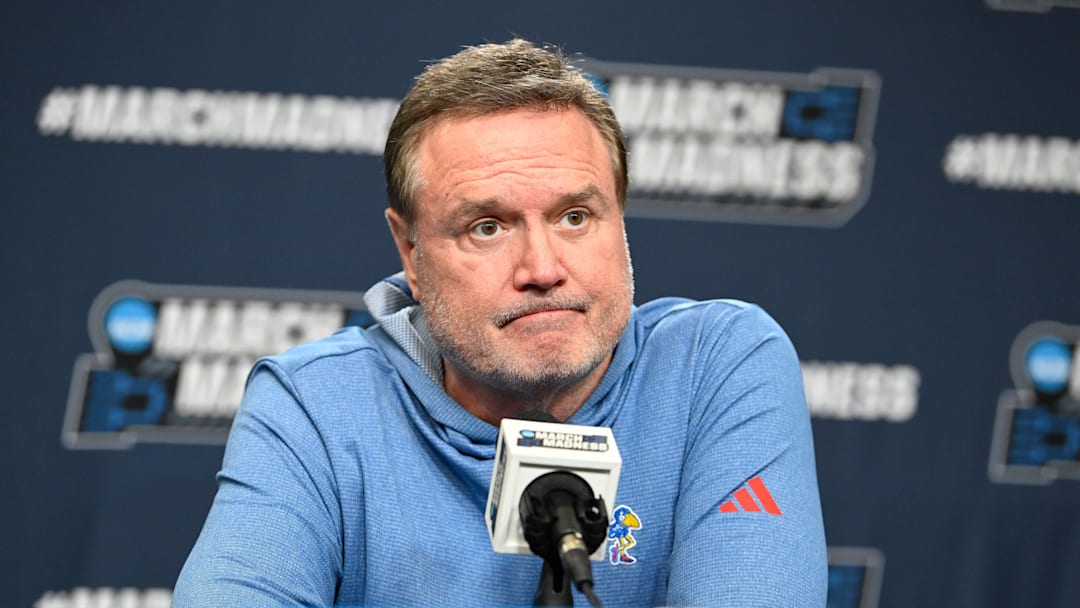 Mar 19, 2025; Providence, RI, USA; Kansas Jayhawks head coach Bill Self speaks to the media during a press conference at Amica Mutual Pavilion. Mandatory Credit: Eric Canha-Imagn Images