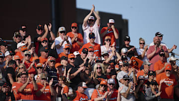 Jun 1, 2025; Corvallis, OR, USA; Oregon St. fans applaud pitcher Ethan Kleinschmit (24) in the ninth inning against Saint Mary's at the NCAA Corvallis Regional at Goss Stadium. Mandatory Credit: Troy Wayrynen-Imagn Images