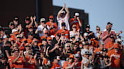 Jun 1, 2025; Corvallis, OR, USA; Oregon St. fans applaud pitcher Ethan Kleinschmit (24) in the ninth inning against Saint Mary's at the NCAA Corvallis Regional at Goss Stadium. Mandatory Credit: Troy Wayrynen-Imagn Images