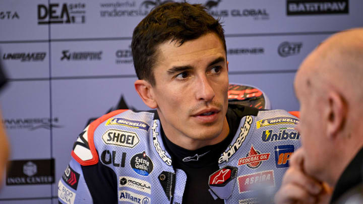 Apr 14, 2024; Austin, TX, USA; Marc Marquez (93) of Spain and Gresini Racing MotoGP before the MotoGP Grand Prix of The Americas at Circuit of The Americas. Mandatory Credit: Jerome Miron-USA TODAY Sports