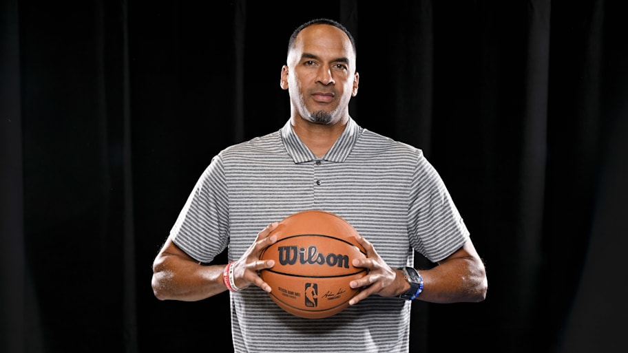 Dallas Mavericks general manager Nico Harrison poses for a photo during the 2024 Dallas Mavericks media day.  | Jerome Miron-Imagn Images