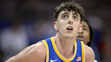 Feb 11, 2025; Dallas, Texas, USA; Pittsburgh Panthers forward Guillermo Diaz Graham (25) looks on during the second half against the Southern Methodist Mustangs at Moody Coliseum. Mandatory Credit: Jerome Miron-Imagn Images